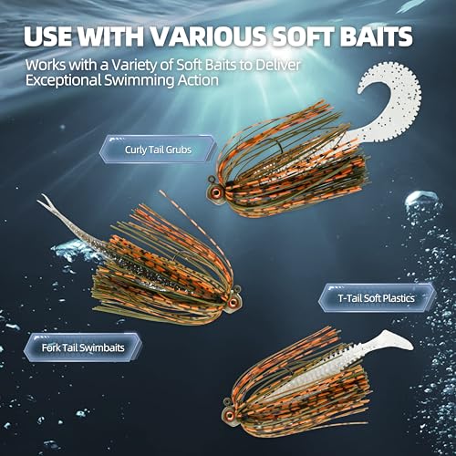 Weedless Swim Jigs & Spinnerbait Jigs Combo Pack, Bass Rubber Jigs with Silicone Skirts, 3D Eyes & Weed Guard for Freshwater Saltwater Bass Trout Fishing - size: 3/8oz