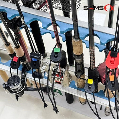 SAMSFX Fishing Rods Belt Stretchy Wrap Pole Straps Elastic Cable Ties for Casting, Spinning & Fly Rods - color: 4pcs, Black & Blue