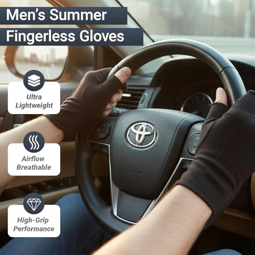 Mens Sunblock Fingerless Gloves Summer UV Protection Driving Cotton Gloves - color: Black