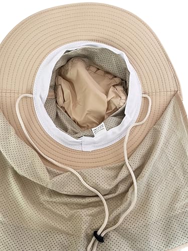 Men's Wide Brim Boonie Bucket Sun Hat with Neck Flap, High Visibility Reflective Stripes, UV Protection - color: Light Khaki