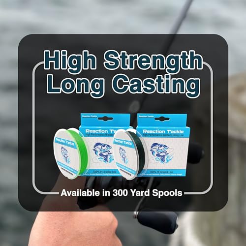 Reaction Tackle 9 Strand Braided Fishing line- High Strength and Long Casting - Smooth with Zero Stretch and Abrasion Resistant- Fresh or Saltwater Fishing - color: Moss Green, size: 20LB (300 yards)