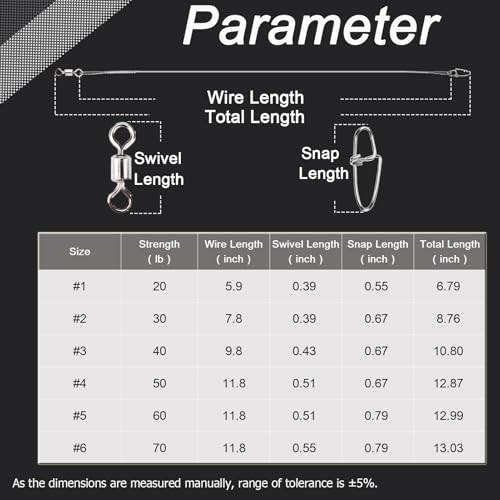 QISHUO Steel Swivel Fishing Leaders Freshwater Wire Stainless Fishing Leader Saltwater Fishing Rigs Wire Leaders Lures White Nickel - color: Silver, size: Size #6 (11.8in-70lb) 30pcs
