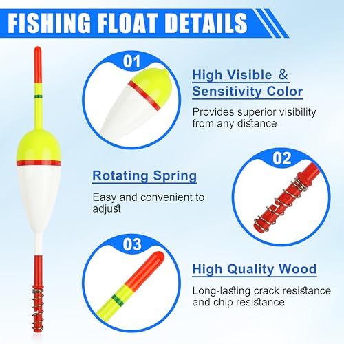 Fishing Bobbers Floats,Wood Slip Bobber Fishing Spring Oval Stick Slip Balsa Bobber for Crappie Catfish Trout Panfish Walleyes Fishing Tackle Accessories - color: 1.97in X 0.91in X 5.63in - 10pcs