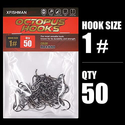 Octopus-Hook-Fishing-Beak-Circle-Hooks-Freshwater-Red-Black-100-50 Pack - color: 2-Black, size: Size:1 50-Pack