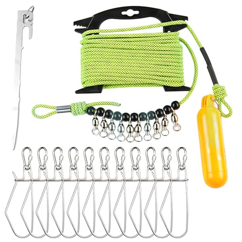 Live Fish Stringer, Stainless Steel Fishing Lock with 10 Clips, 32.8 ft / 10 Meters Rope, 0.2 in / 4mm, Anti-Pester, Lure Dedicated, Big Fish Stringer for Catfish/Carp, Lake/Reservoir
