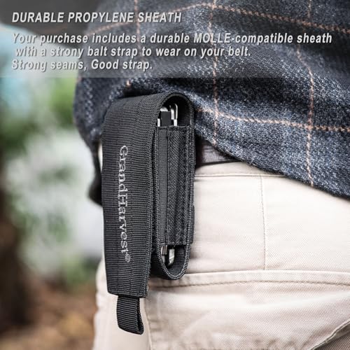 GrandHarvest Multitool, 25-in-1 Spring Loaded Pliers Multi Tool, Each Tools with Safety Lock-Stainless Steel Multi-Tool, Propylene Sheath, Survival Gear for Camping, Hiking, Multi Plier, Pocket Knife