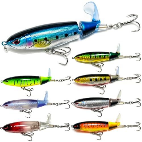 Kynzo Topwater Fishing Lures with Rotating Tail, Floating Bass Lures Hard Bait for Freshwater and Saltwater, Life-Like Surface Propeller Tail Spinner for Bass, Trout, Musky and Pike - color: B-8PCS