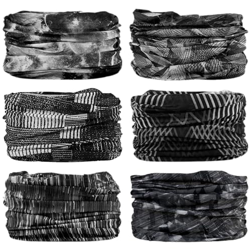 Neck Gaiter for Men Women Headwear Bandana Head Wrap Face Scarf Mask Cover Warmer Balaclava-Seamless & Versatile - color: A-6pcs-black Style 3