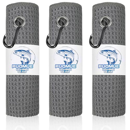 Puomue 3 Pack Microfiber Fishing Towels with Clip, 16" X 16", Waffle Pattern for Effective Cleaning of Fishing Gears or Dirty Hands, Perfect for Camping Towels and Hiking Towles (Grey, 16"X16") - color: Grey