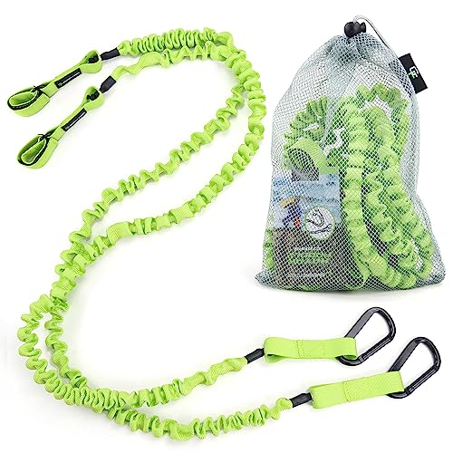 Gradient Fitness 2 Pack Kayak Paddle Leash, 5-8 Feet Stretchable Paddle Strap with Carabiner Secure Leash Lanyard Rope for SUP Kayak Canoe Paddle Fishing Pole Rod - color: Green
