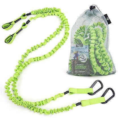 Gradient Fitness 2 Pack Kayak Paddle Leash, 5-8 Feet Stretchable Paddle Strap with Carabiner Secure Leash Lanyard Rope for SUP Kayak Canoe Paddle Fishing Pole Rod - color: Green