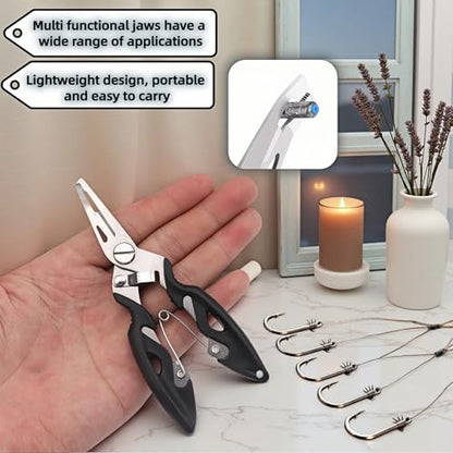 Multitool Fishing Pliers, Stainless Steel Multi-Tool with Spring-Loaded Design, Anti-Slip Grip, Line Cutter, Hook Remover for Saltwater Fishing