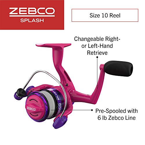Zebco Splash Junior Spinning Reel and Fishing Rod Combo, 4-Foot 2-Piece Fishing Pole, Changeable Right- or Left-Hand Retrieve, Pre-Spooled with 6-Pound Zebco Line