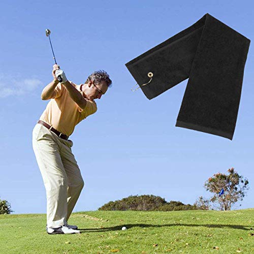 2 Pack Golf Fold Towel with Metal Carabiner Clip Sports Hiking Black 12inch x 16inch
