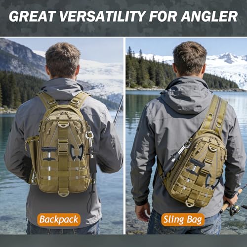 THKFISH 85Pcs Fishing Tool Kit, Fishing Backpack with Tackle Boxes Included, Fishing Tackle Kit Include Fishing Bait Lure Gear Kit, Fishing Pliers, Fish Hook Remover, Lip Gripper - color: Khaki Backpack