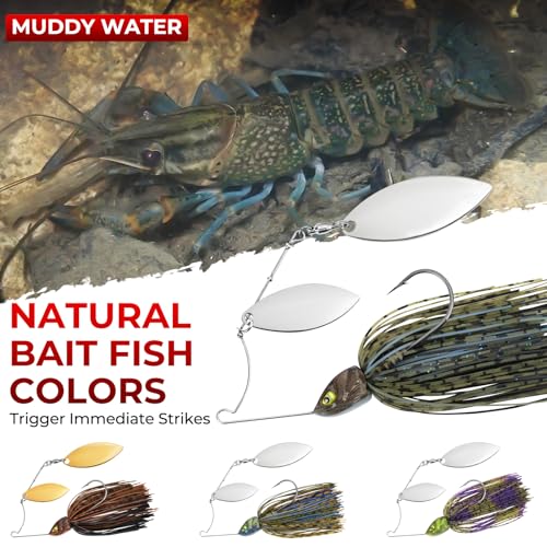MadBite by KastKing Spinnerbait Fishing Lures, Bass Trout Salmon Walleye Stainless Steel Spinner Baits Kit, Saltwater Freshwater, 4 pcs - color: Muddy Water - Double Willow, size: 1/2oz