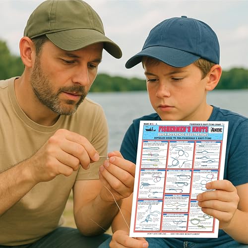 Fishing Knot Tying Chart Set - Waterproof Quick Reference Guide | Waterproof Guide to 54 Essential Fishing Knots, Double-Sided, Easy to Read, Perfect for Beginners, Great Fishing Gift