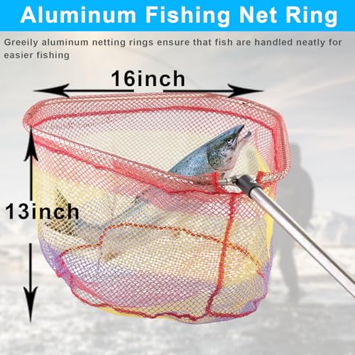 Fishing Landing Net, Fishing Net with Handle for Fishing with Splicing Extension Pole Handle Sturdy Stainless Steel Tubes Comfortable Sponge Handle, yellow - size: 60inch (SPLICED black)