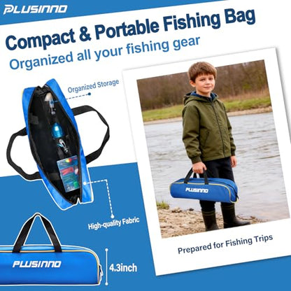 PLUSINNO Kids Fishing Pole with Spincast Reel Telescopic Fishing Rod Combo Full Kits for Boys, Girls, and Adults - color: Blue (with Fishing Net), size: 4FT / 1.2M