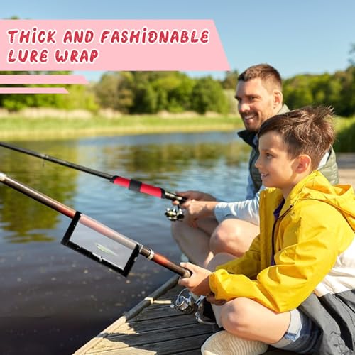 5 Pcs Fishing Hook Covers Set, 4 Red Lure Wraps for Fishing Rod and 1 Clear PVC Lures Protector, Rod Armour Lures Wrap, Bait Storage Protector Easily See Bait Glove to Keep Fishermen Safe