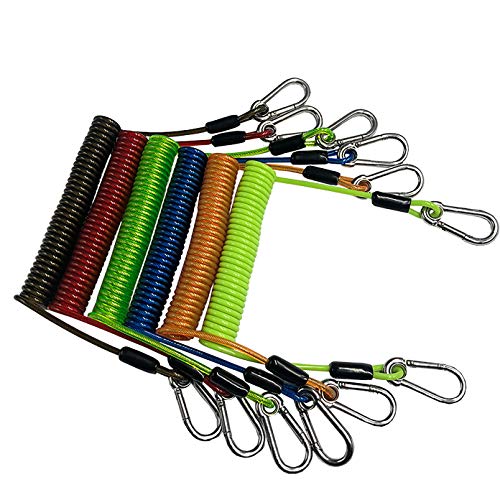 Retractable Tool Lanyard, Fishing Coiled Lanyard, Stainless Steel Inside Heavy Duty Fishing Safety Rope Extension Cord Tether, for Deep Sea Fishing Tools Rod Kayak Paddles, with Carabiner -2Pcs