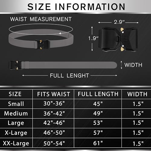 TECEUM Tactical Belt – Heavy-Duty & Quick Release – Military, Work, Rigger, Duty & Utility Belt for Men - color: Buckle 1 - Gray, style: Small-for Waist 30"-36" (Length 45")