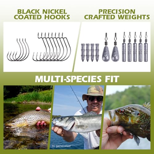 Goture 215pcs Fishing Tackle Kit with Ultra-Slim Organizer Box, Complete Terminal Tackle Set Includes Fishing Hooks, Sinkers Weights, Swivels, Snaps and Beads for Freshwater Bass Trout Fishing Gear - style: 215Pcs - Hooks & Accessories