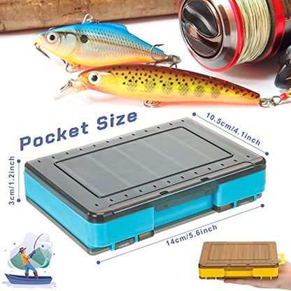 Junkin 6 Pcs Double Sided Fishing Lure Box 12 Compartments Tackle Box Organizers Plastic Waterproof Storage Case Container Visible Tackle Storage Trays for Bait Squid Jig Minnows Hooks