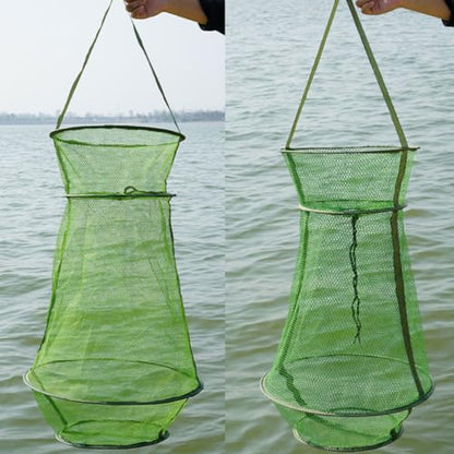Vaguelly Foldable Nylon Fishing Basket Mesh Cage 40cm Diameter Collapsible Fish Keeper Net for Live Fish Protection and Outdoor Fishing Equipment