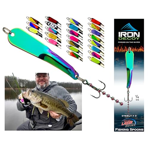 IRON DECOY Steely Fishing Lure Spoon, Casting, Trolling, Jigging, Ice, Lake, River, Stream, Freshwater, Trout, Bass, Walleye, Salmon, Crappie, Pike - color: Prism, size: 1/4 OZ