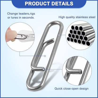 Power Clips Fishing Snaps Set High Strength Stainless Steel Quick Change Connector Swivels Tackle Fish Lure Attachement Freshwater Saltwater - style: 95PCS