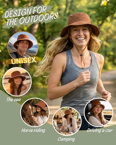 Water-Resistant Sun UPF 50+ Bucket Hat Protection Packable Brimmed Boonie for Women Men Summer Lightweight Hiking Outdoor Cap - color: Caramel
