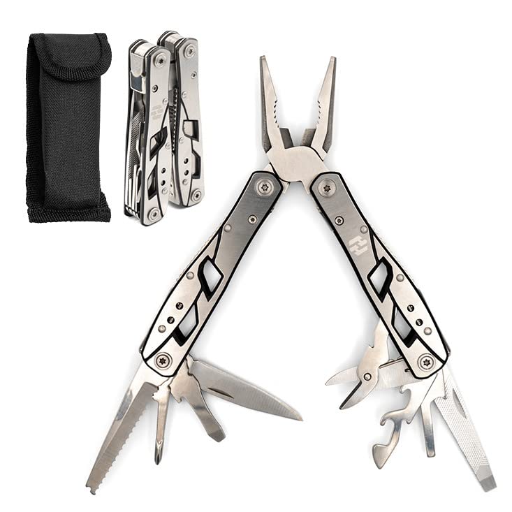 Multitool Plier - 12 In 1 Stainless Steel Pocket Multi Tool With Durable Sheath For Camping, Survival Gear - Safety Locking Camping Accessories With Cutter, Bottle Opener, Screwdriver by Hayvenhurst - style: Plier Multitool