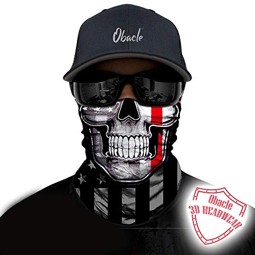Obacle Neck Gaiter Face Mask Bandana for Dust Wind Sun Protection for Men Women - color: Flag One Red Line Flag Skull