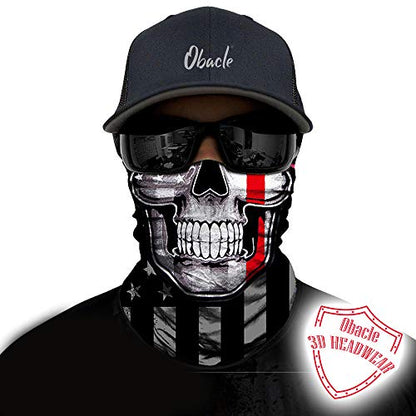 Obacle Neck Gaiter Face Mask Bandana for Dust Wind Sun Protection for Men Women - color: Flag One Red Line Flag Skull