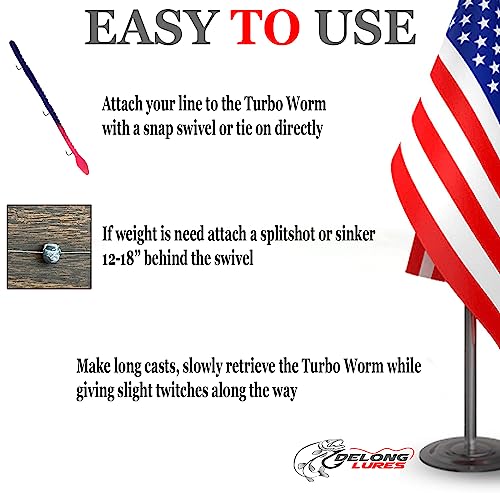 Delong Lures 6" KILR Worms Pre-Rigged for Bass, Pike and Anything in Between, Bass Lures Bait Tackle 5 Per Pack