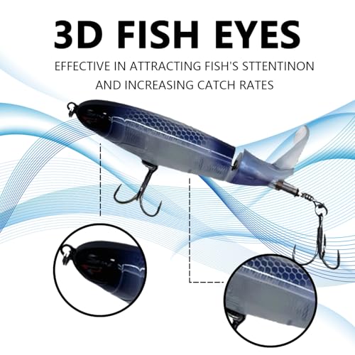 1-Pack Topwater Fishing Lures & Crankbaits Set - High-Action Popper Bass Lures with Rotating Tail, Saltwater/Freshwater Hard Baits for Trout, Pike, Catfish | Vibrating Lure Kit with Storage Box - color: dark blue