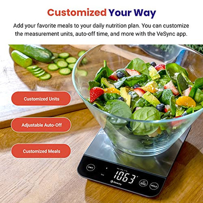Etekcity Food Nutrition Scale, Smart Food Scale for calorie count, IPX6 Waterproof, Rechargeable, Bluetooth, Ounces and Grams for Weight Loss, Cooking, 304 Stainless Steel, Luminary 22lb - color: Luminary Stainless Steel