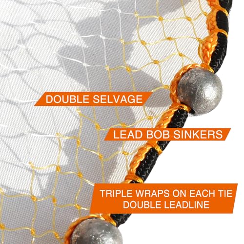 BasicGear Pancake Cast Net – Heavy-Duty 1.0+ lb/ft Weights, 4ft to 12ft Radius, Multiple Mesh Sizes, Pro Grade, Freshwater & Saltwater - size: 12ft Radius, style: 1.60 Lb, 3/8" Sq Mesh