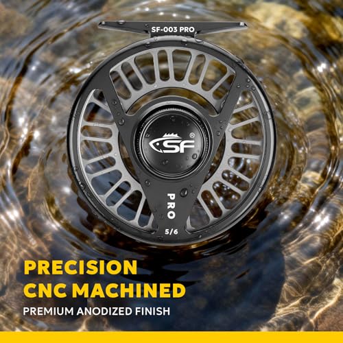 SF SF-003 Pro Fly Fishing Reel for Freshwater,CNC Precision Machining Process,Mid Arbor Design,Smooth Drag System,Lightweight Aluminum Body - size: 3/4wt, style: Gunmetal Gray & Black