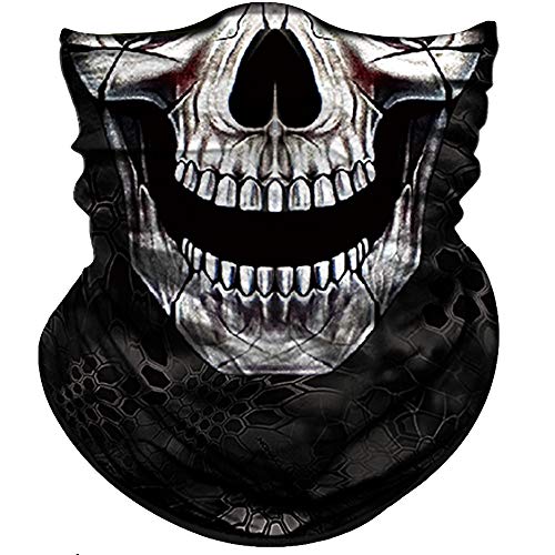 Obacle Neck Gaiter Face Mask Bandana for Dust Wind Sun Protection for Men Women - color: Black Eye Smile Skull
