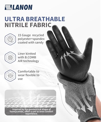 LANON Gardening Gloves for Men Women, 2 Pairs Nitrile Coated Garden Gloves with Grip, Breathable B.COMB AIR Technique, Dusty Olive & Bluebird, XLarge - color: Dusty Olive & Bluebird (Nitrile), size: X-Large