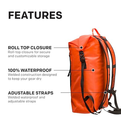 Grundéns Bootlegger Roll Top Backpack | Waterproof, 30L, Red Orange - color: Red Orange