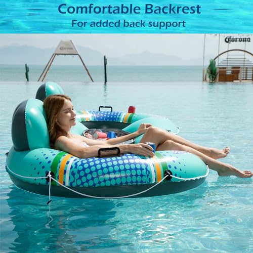 Jasonwell Heavy Duty 2 Person Inflatable River/Pool Tube Float with Removable Cooler, Tubes for Lake, Floating River Raft Lounge Floatie with 2 cup Holders For Adults, Cyan - style: DoubleTube-Cyan