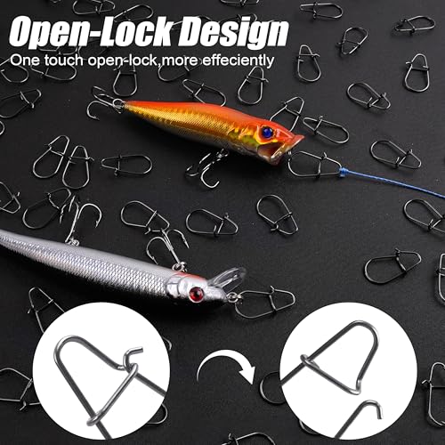 AGOOL Crankbait Snaps Snap Clips for Bass Lures, 100/200pcs Duo Lock Lure Snaps Stainless Steel Quick Change Fishing Speed Clips Connector Freshwater Bass Fishing - style: #5-71LB-100PCS