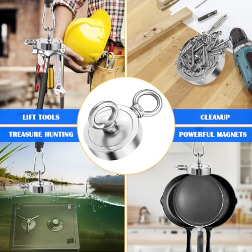 VNDUEEY 1000LBS Magnet Fishing Kit, 2.95" Double Hole Fishing Magnet Kit with Rope, Strong Magnets for Retrieving in River Lake Beach Lawn, Includes 65Ft Rope, Carabiner, Gloves, Grappling Hook, Case - size: 2.95" 1000LBS, style: Double Hole Kit with Case