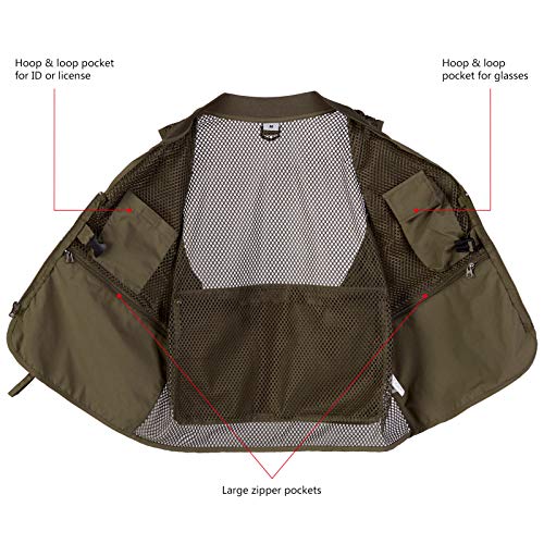 BASSDASH Versatile Men's Women's Fishing Photography Vest with Mesh Back 6 Sizes - color: Army Green, size: X-Large