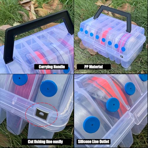 Aventik Clear Fishing Line Organizer Built-in Cutter & Silicone Holes 6C/8C Clear Tangle Free Spool Storage Box for Fishing Line Management - color: 8 Compartments