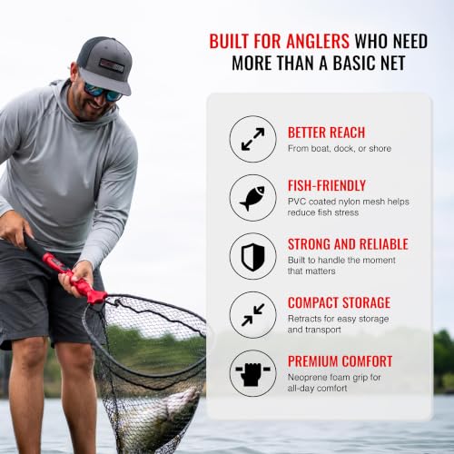 EGO S2 Slider Fishing Net Handle | Adjustable Extension Handle, Minimal Water Drag Design, Ergonomic Foam Grip for Landing Nets - size: 48" to 108" Handle, 17" x 19" Hoop, style: Pvc Coated Mesh