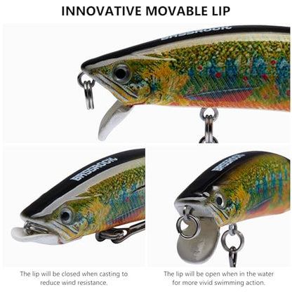 BASSROCK Minnow Swimbait Bass Trout Fishing Lure with Movable Lip Hard Bait 3.5” 1/2oz - color: Lake Char